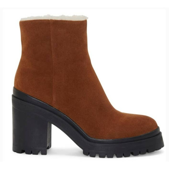 Rebecca Minkoff Milana Suede Booties Shearling Lined Chunky Block Heel Size 10.5 - Picture 1 of 13